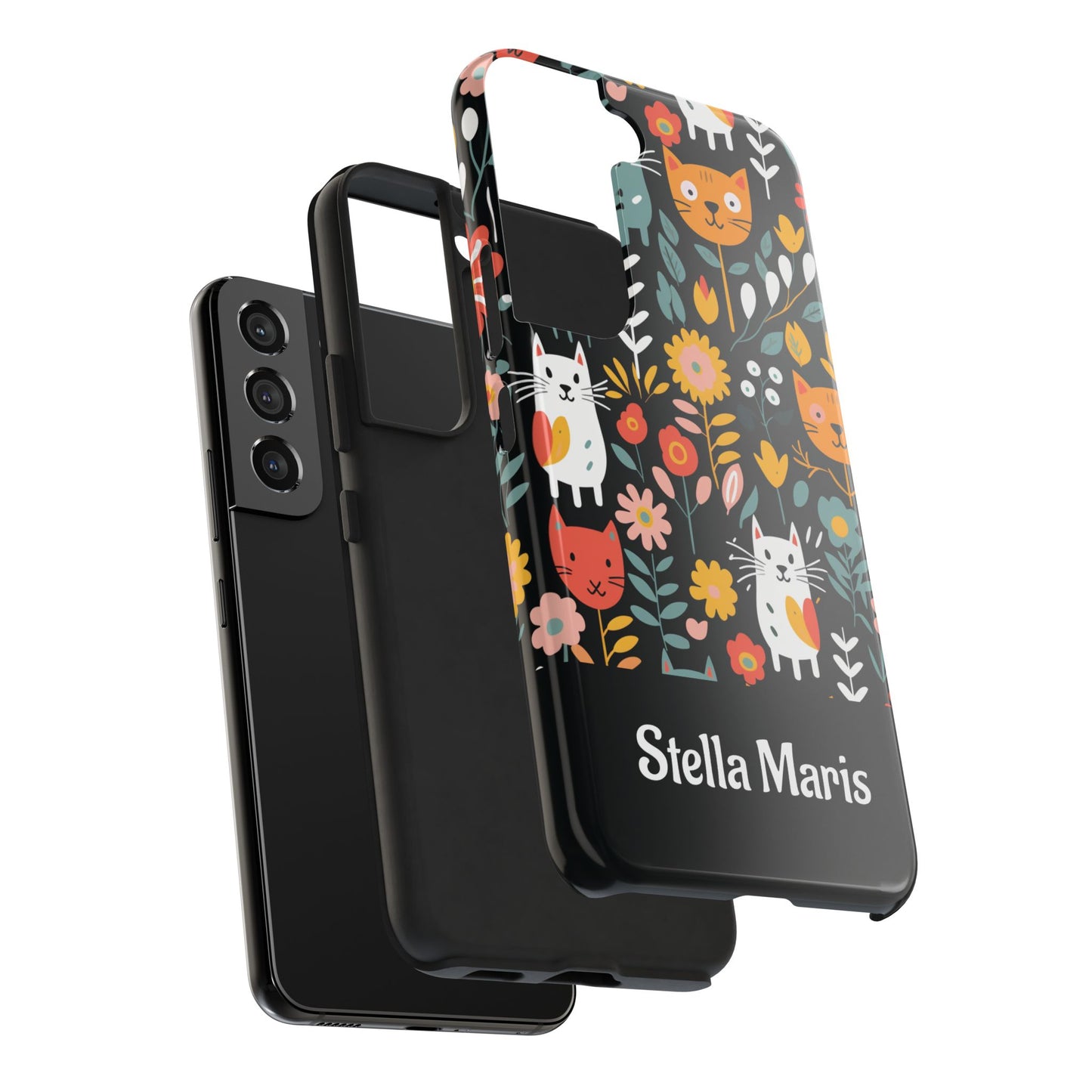 Personalized Whimsical Feline Garden Tough Phone Case — Custom Name iPhone & Samsung