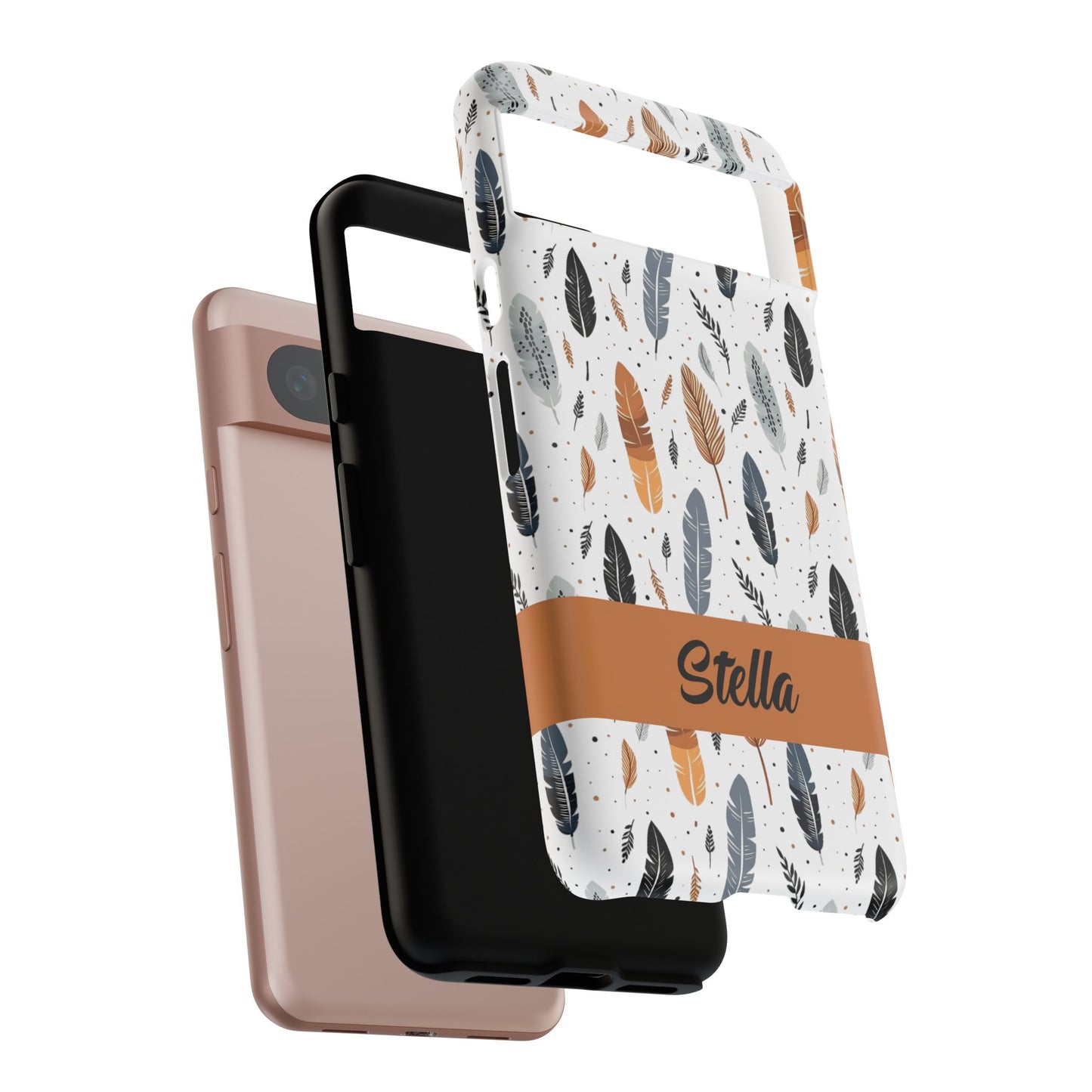 Personalized Whispering Feathers Samsung, Google Pixel and iPhone Case, Custom Name Case.
