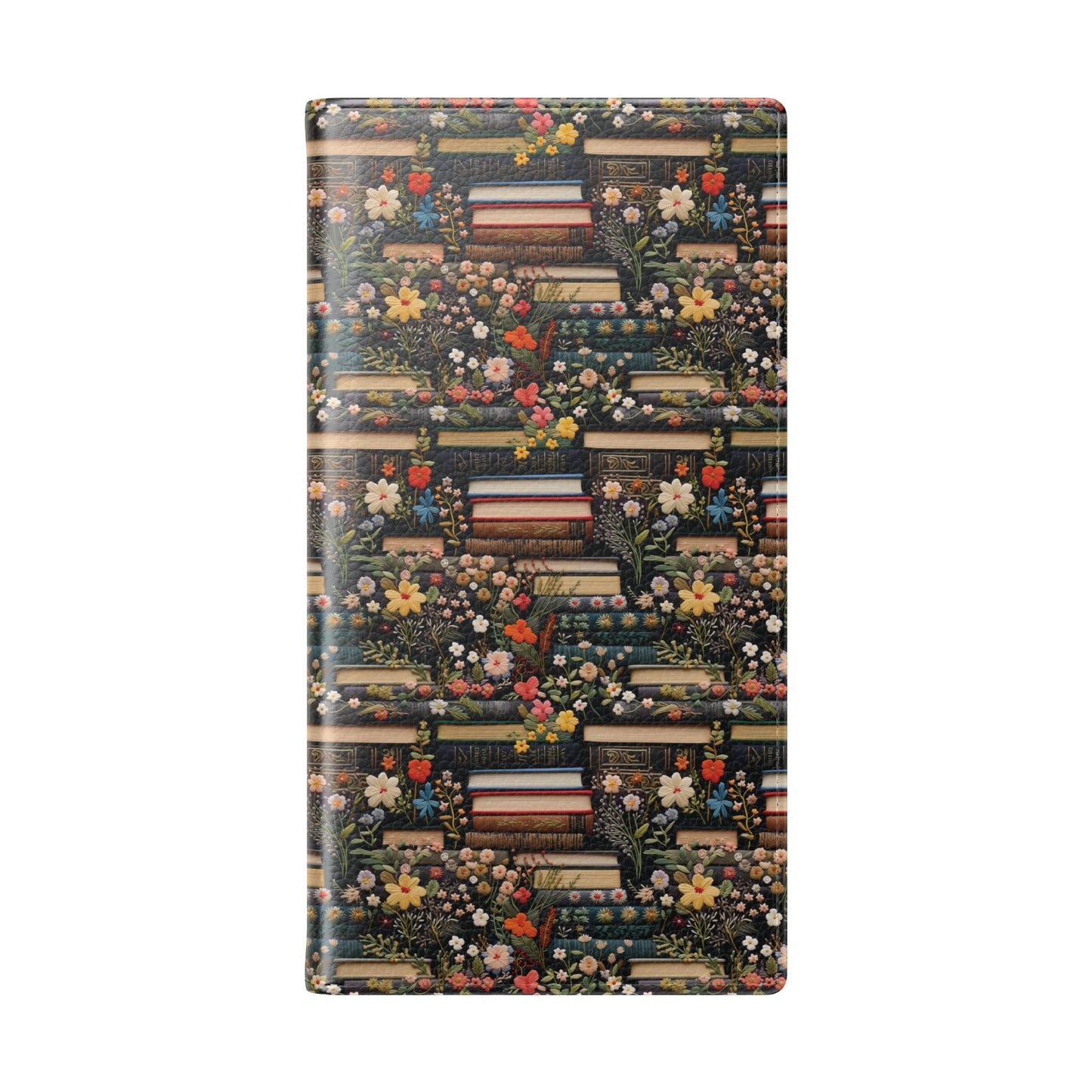 Book Stack Floral Flip iPhone and Samsung Phone Case — Vintage Library Wallet Cover.