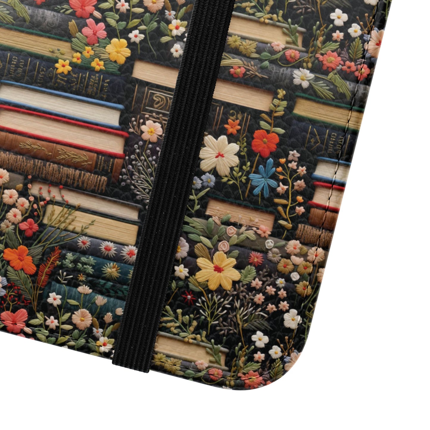 Book Stack Floral Flip iPhone and Samsung Phone Case — Vintage Library Wallet Cover.