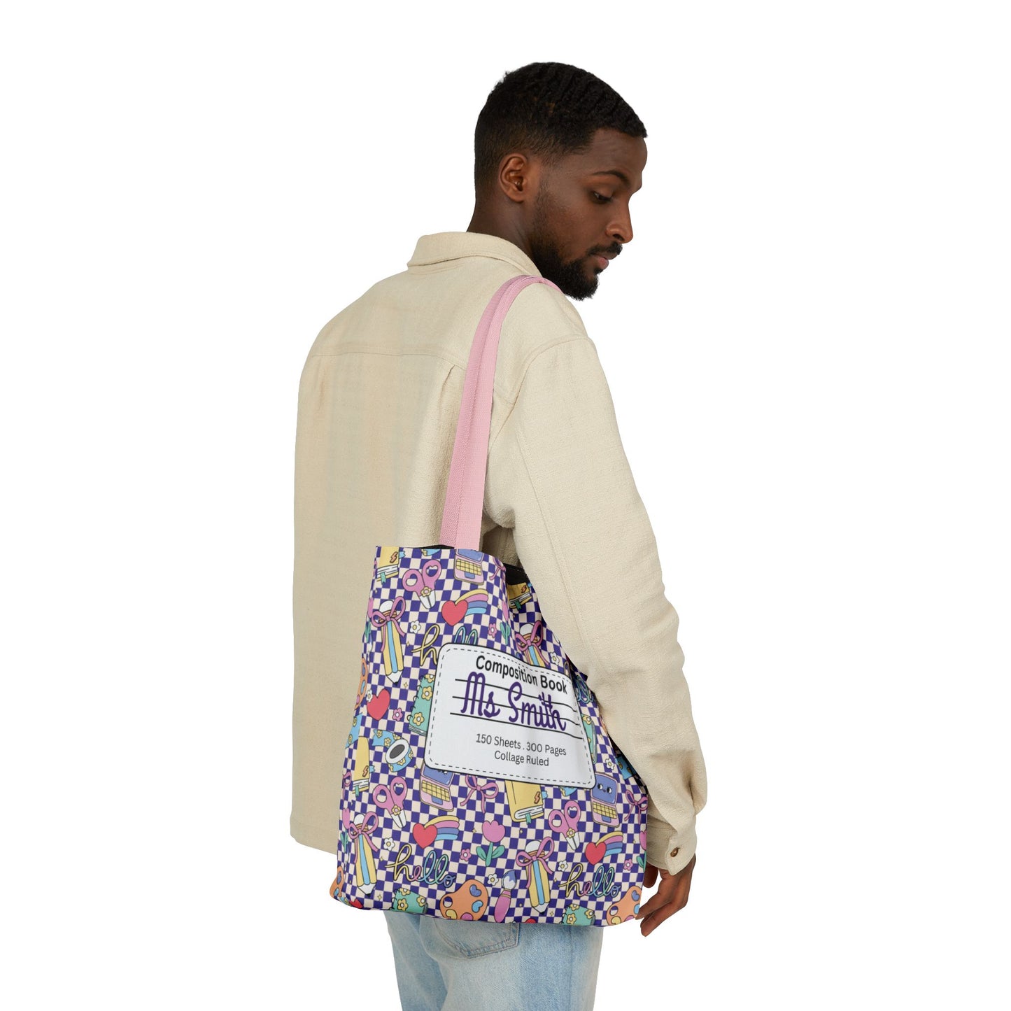 Personalized Purple Doodle Daydream Composition Book Inspired Canvas Tote Bag with Colorful Straps, Cute School Bag, Eco-Friendly Tote, Back to School Shopping Bag, Teacher Gift Idea