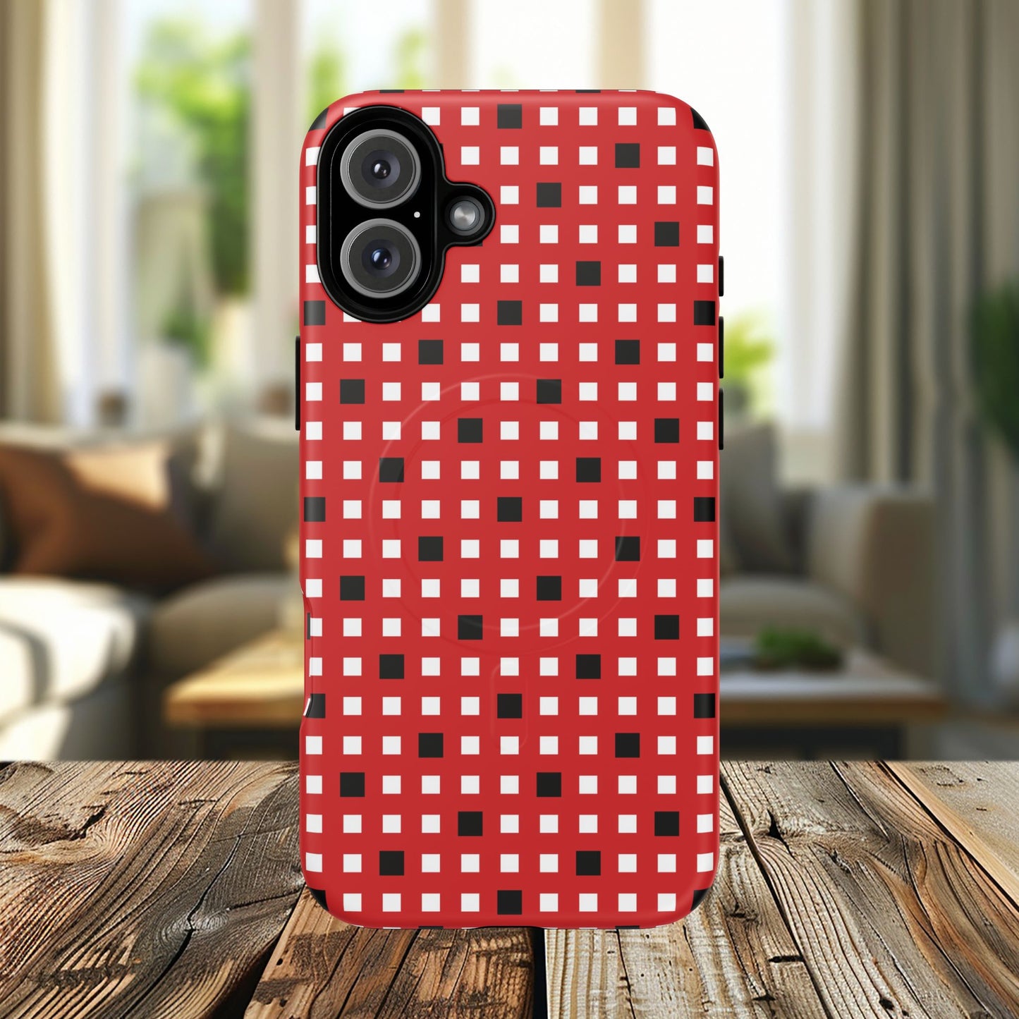 Crimson Gridlock Tough iPhone Magnetic Cases, Durable iPhone Accessories, Gift for Tech Lovers, Modern Design