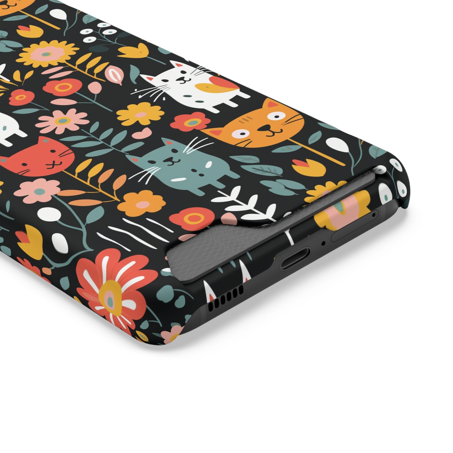 Whimsical Feline Garden iPhone and Samsung Case With Card Holder