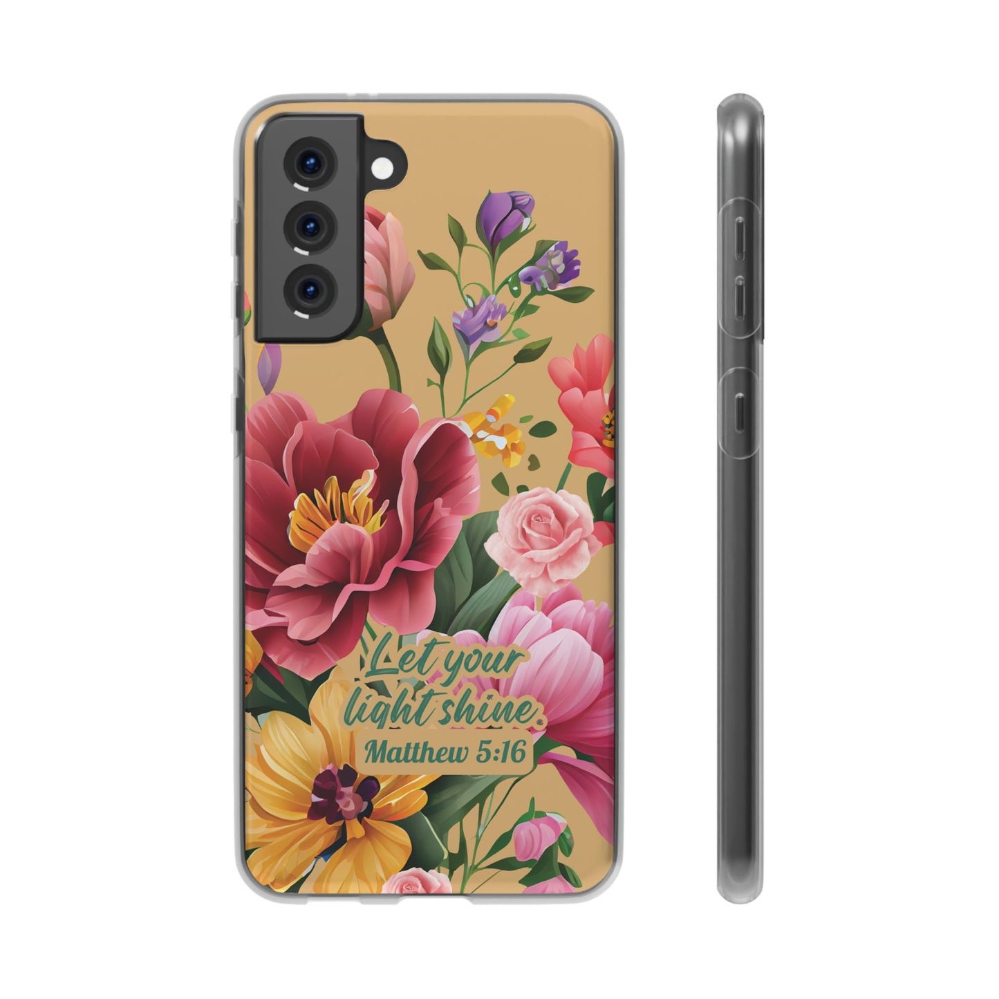 Floral Scripture Phone Case — "Let Your Light Shine" (Matthew 5:16) for iPhone and Samsung Cases.