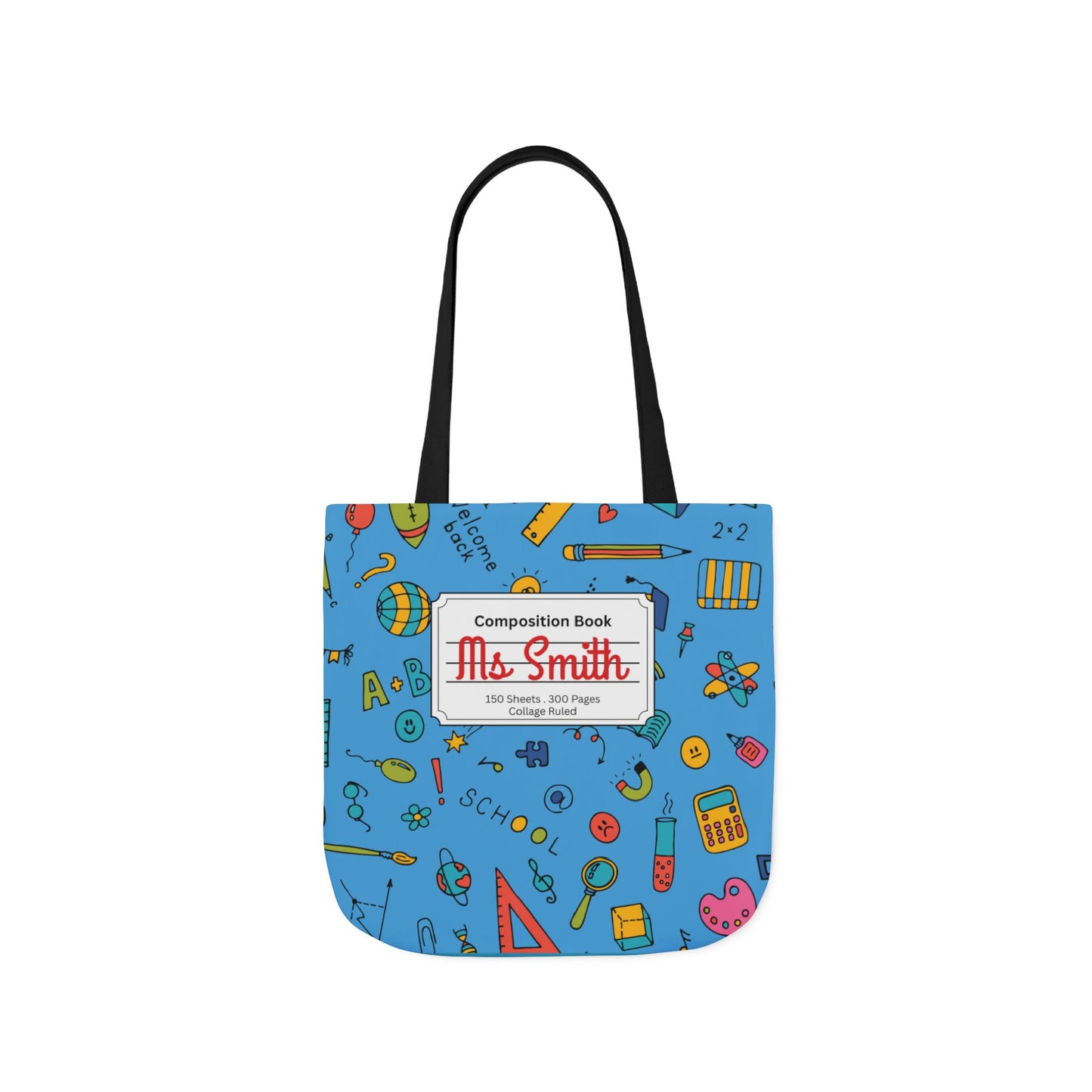 Personalized Classroom Couture Composition Book Inspired Canvas Tote Bag with Colorful Straps, Cute School Bag, Eco-Friendly Tote, Back to School Shopping Bag, Teacher Gift Idea