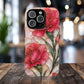 Stained Glass Effect Carnation Floral Tough Phone Case – Pink Vintage Botanical Protective Cover