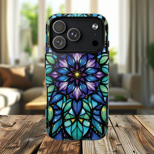 Vibrant Stained Glass Floral Phone Case, Tough Magnetic Cases, Colorful Floral Design, Durable Phone Accessory, Gift for Nature Lovers, Phone Protection