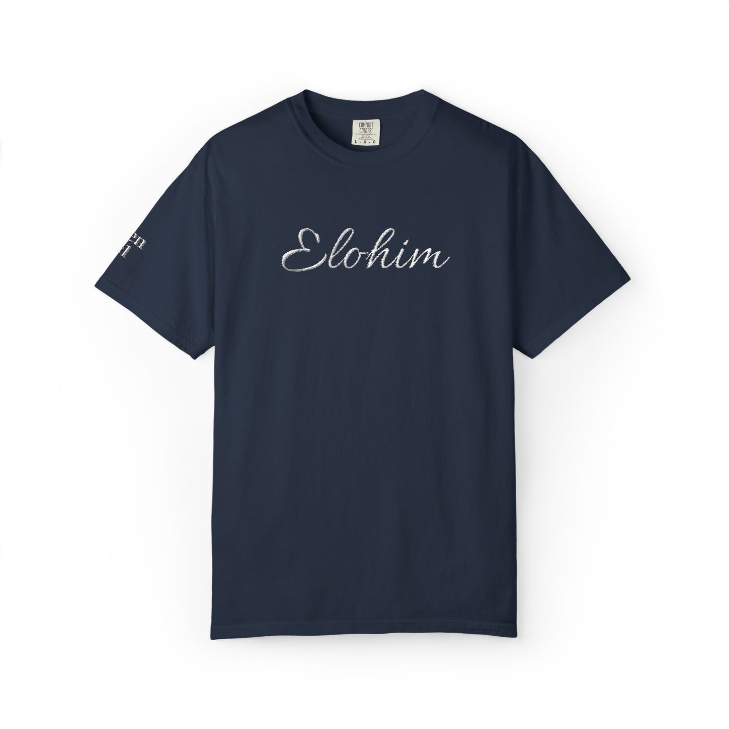 Embroidery 'ELOHIM, GENESIS 1:1' - Faith-Based Unisex Garment-Dyed Comfort Colors T-shirt, Faith Gift Tee, Religious Tee, Embroidery Tee.