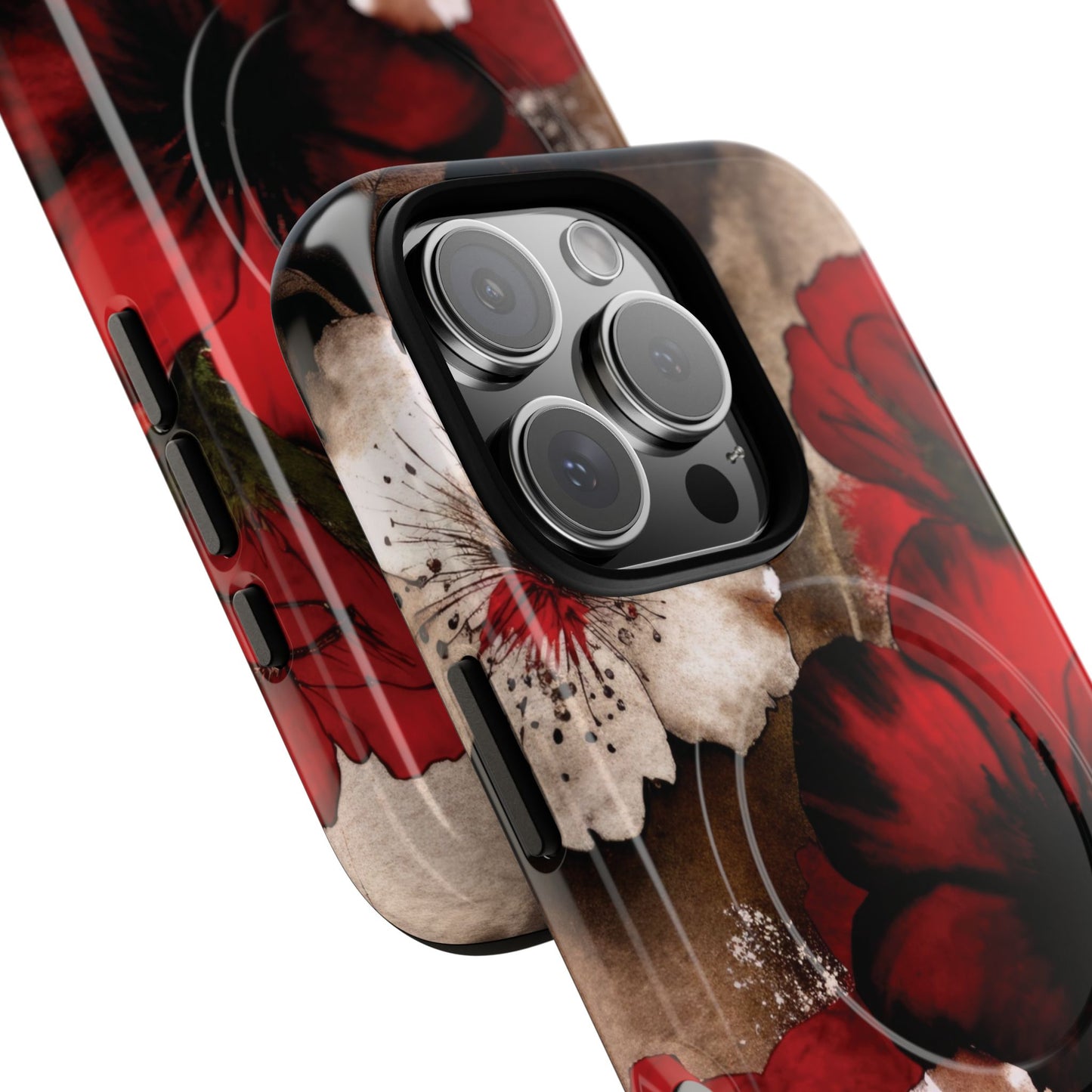 Crimson Noir Tough iPhone Magnetic Cases, Tough iPhone Protector, Stylish Floral Design, Gift for Her, Floral Accessories