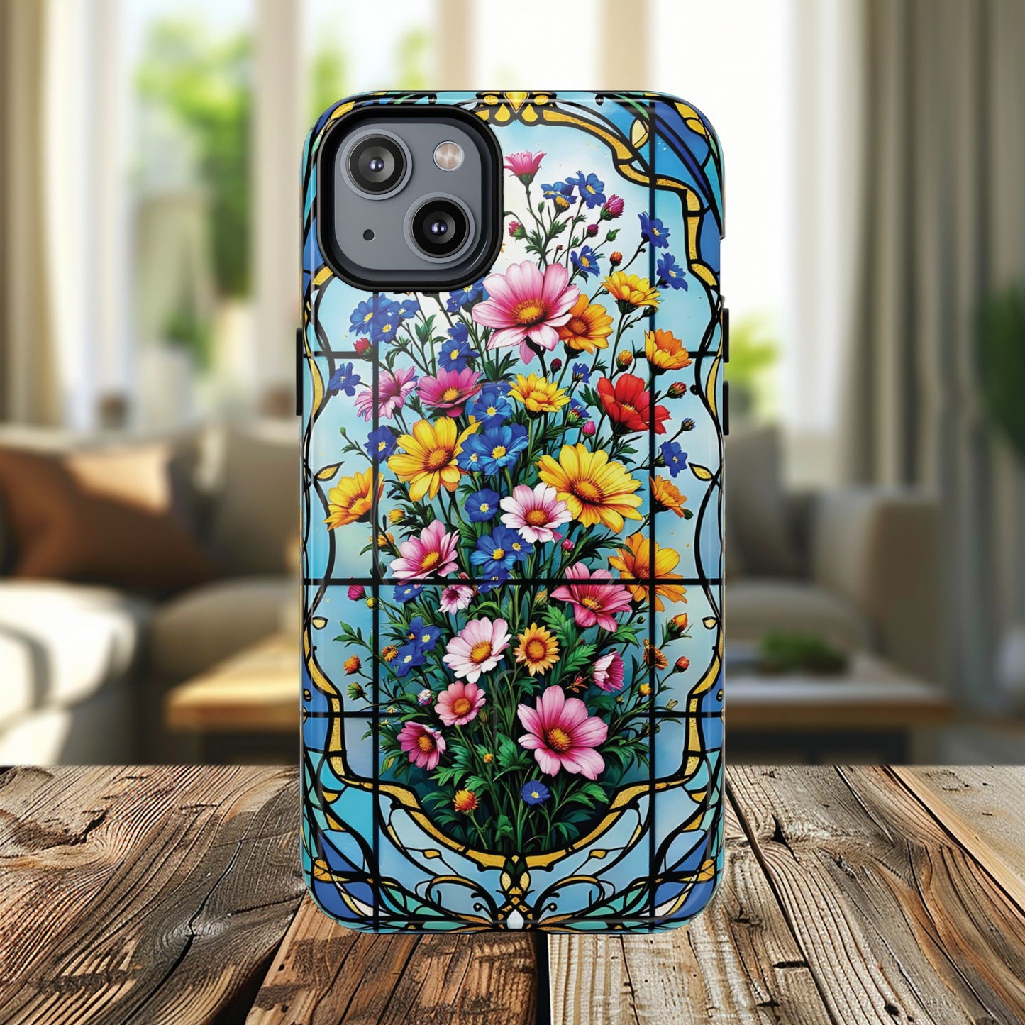 Floral Stained Glass Tough Magnetic Case, Durable Phone Cover, Gift for Nature Lovers, Unique Floral Design, Phone Accessories for All Occasions.
