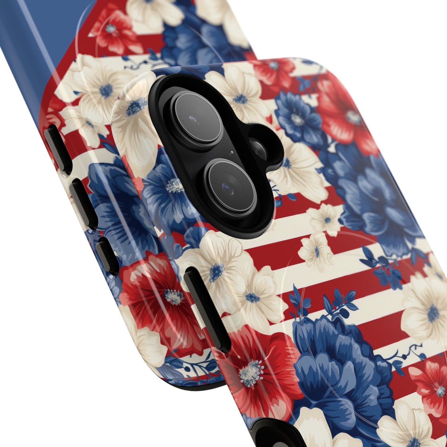 Personalized Stars, Stripes & Petals Tough Magnetic MagSafe Case, Patriotic Cover, Floral Design, Durable Protection, Gift for Her, Summer Vibes