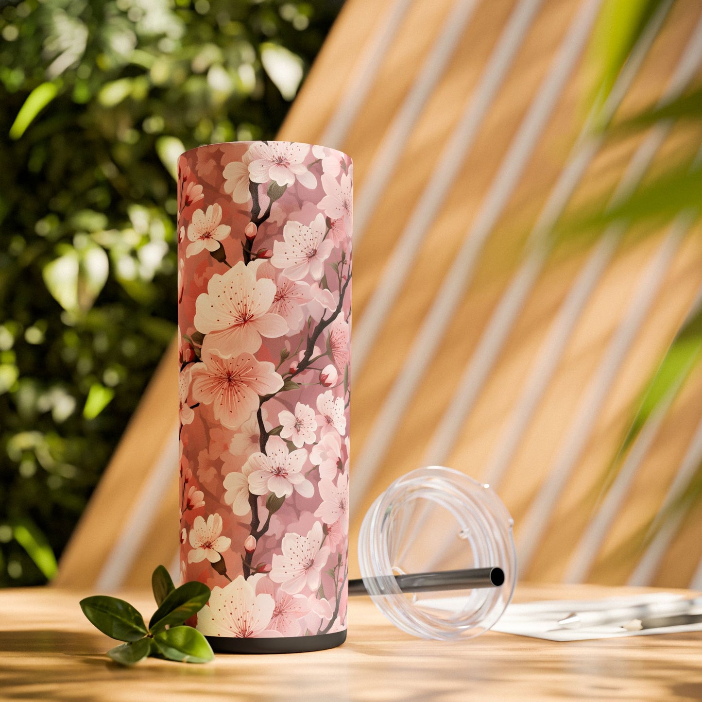Cherry Blossom Skinny Tumbler with Straw - 20oz Floral Drinkware
