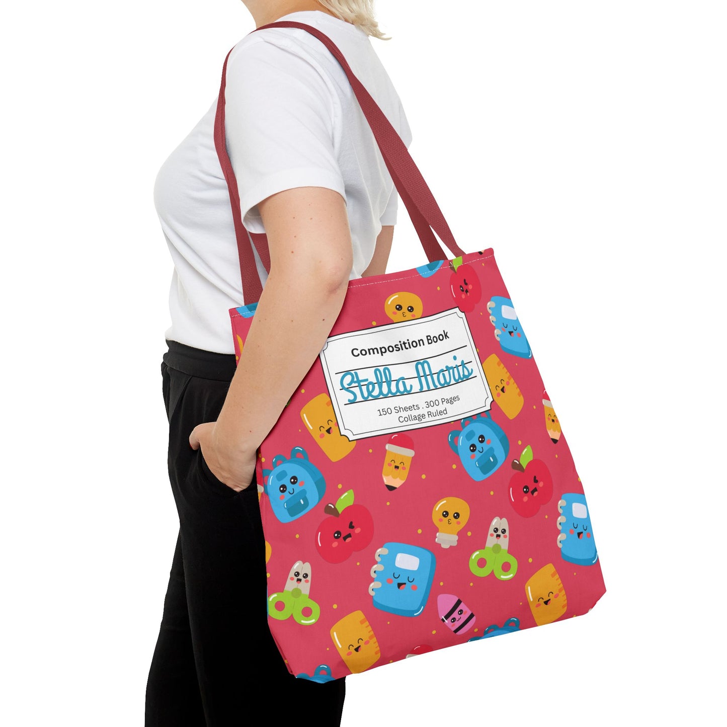 Personalized Kawaii Composition Book Inspired Tote Bag, Back to School Tote, Teacher Gift, Kids Bag, Custom Name Bag, Educational Accessories, Back to School Tote Bag.