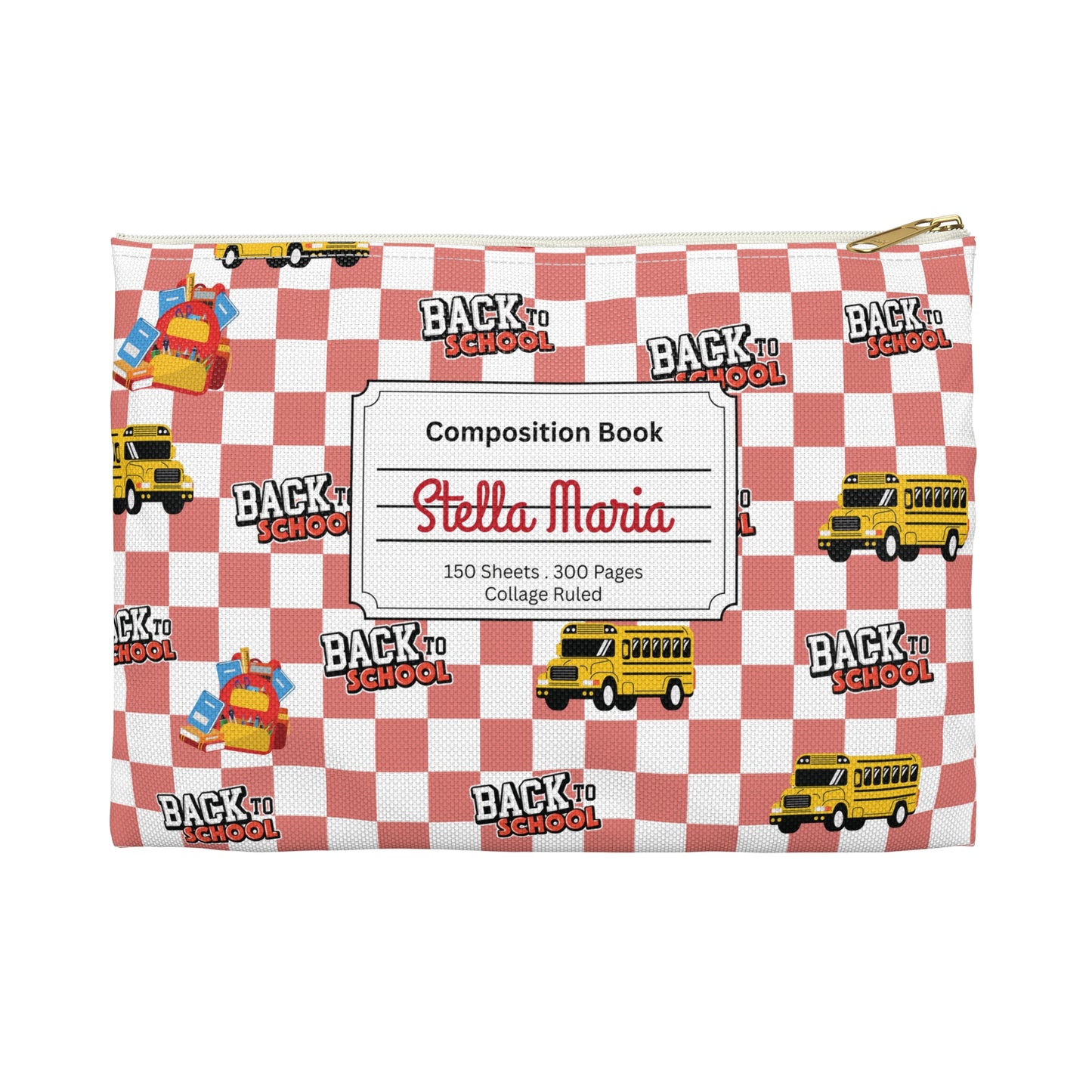 Personalized Red SchoolYard Chic Composition Book Inspired Accessory Pouch, Kids School Supplies, Classroom Organizer, Teacher Gift, Fun Stationery Case, Back to School