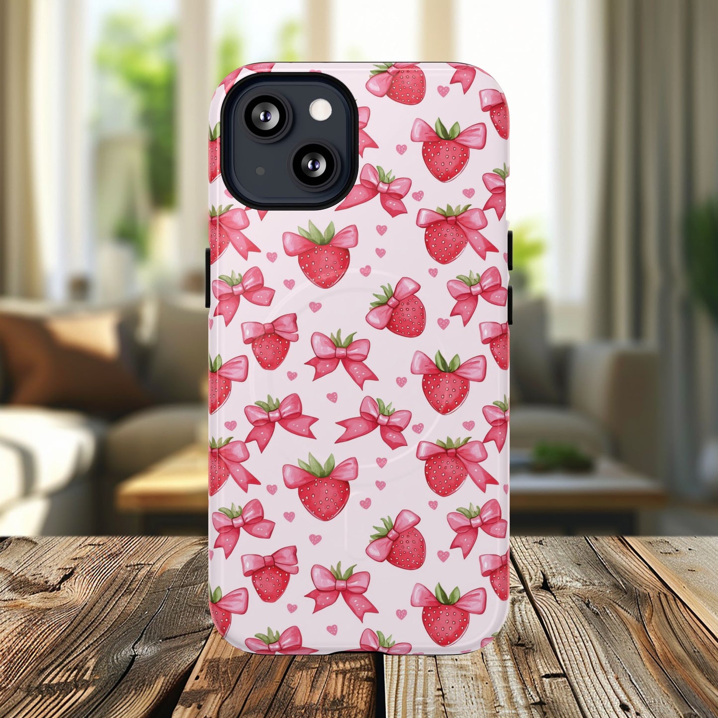 Strawberry Coquette Sweetheart Magnetic iPhone Case, Cute iPhone Cover, Gift for Her, Floral Tech Accessory, Stylish Protection, Mother's Day Gift
