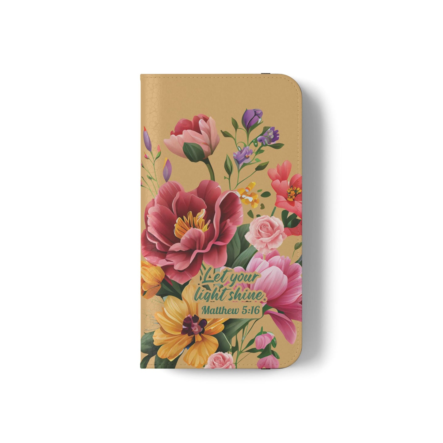 Floral Scripture Flip Case — "Let Your Light Shine" Wallet Phone Cover (Matthew 5:16)