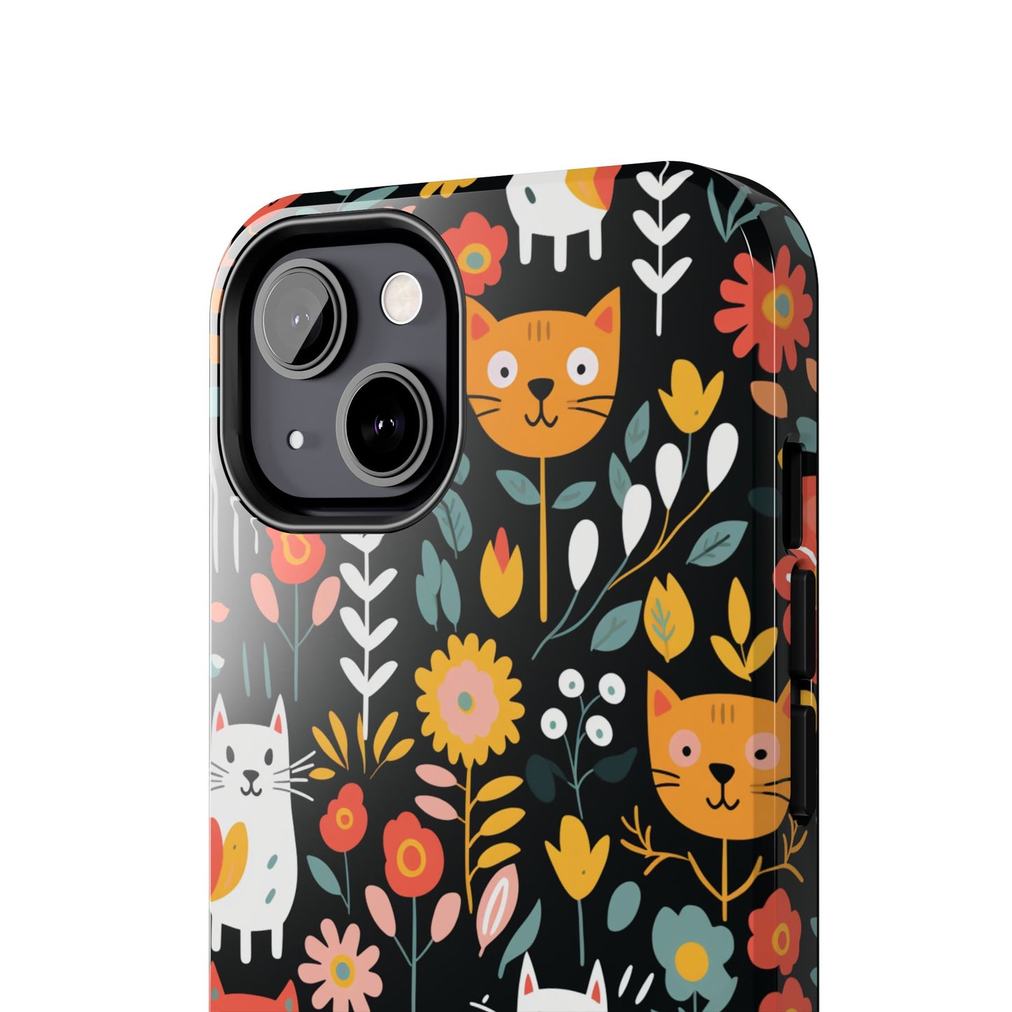 Personalized Whimsical Feline Garden Tough Phone Case — Custom Name iPhone & Samsung