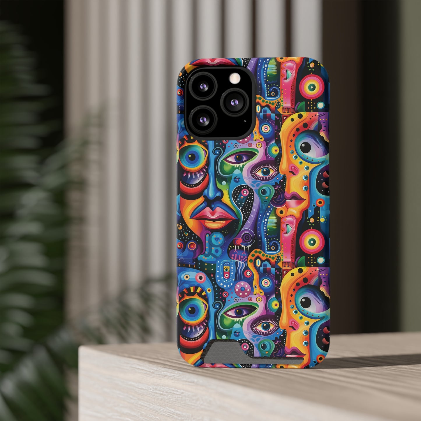 Psychedelic Visions Phone Case with Card Holder - Colorful and Stylish Design for Creatives