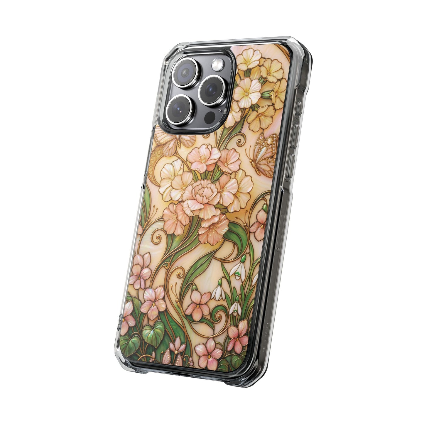 Floral Vintage Art Stained Glass Effect Nouveau Clear Magnetic Impact Case