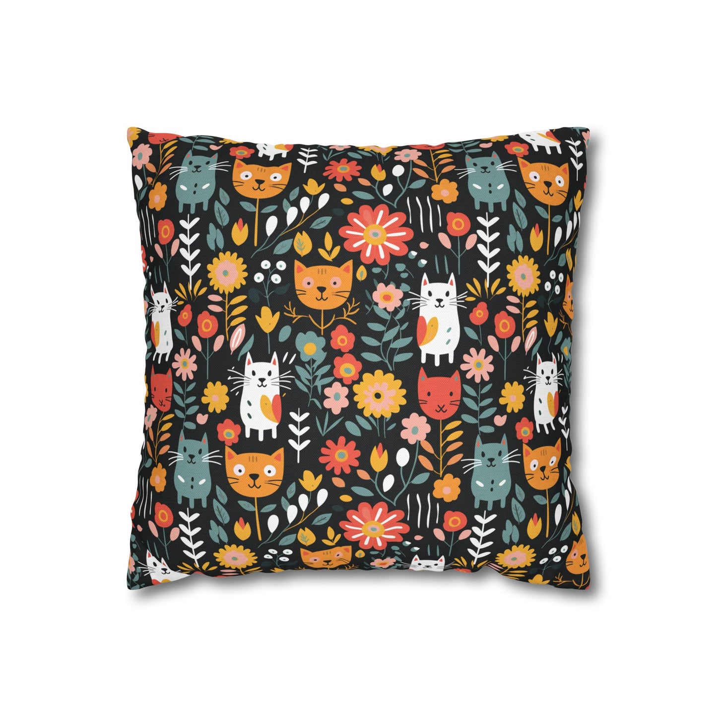 Whimsical Feline Garden Spun Polyester Square Pillow