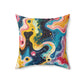 Psychedelic Visions Colorful Artistic Square Pillow | Vibrant Abstract Faces & Patterns Decor.