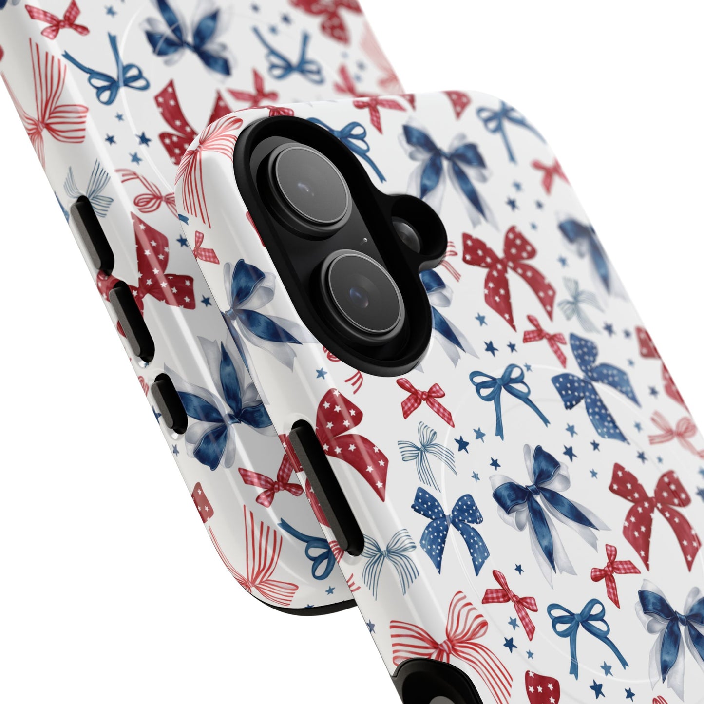 Patriotic Coquette Tough iPhone Magnetic Case, Stylish Gift for Her, Summer Celebrations, Cute Bow Design
