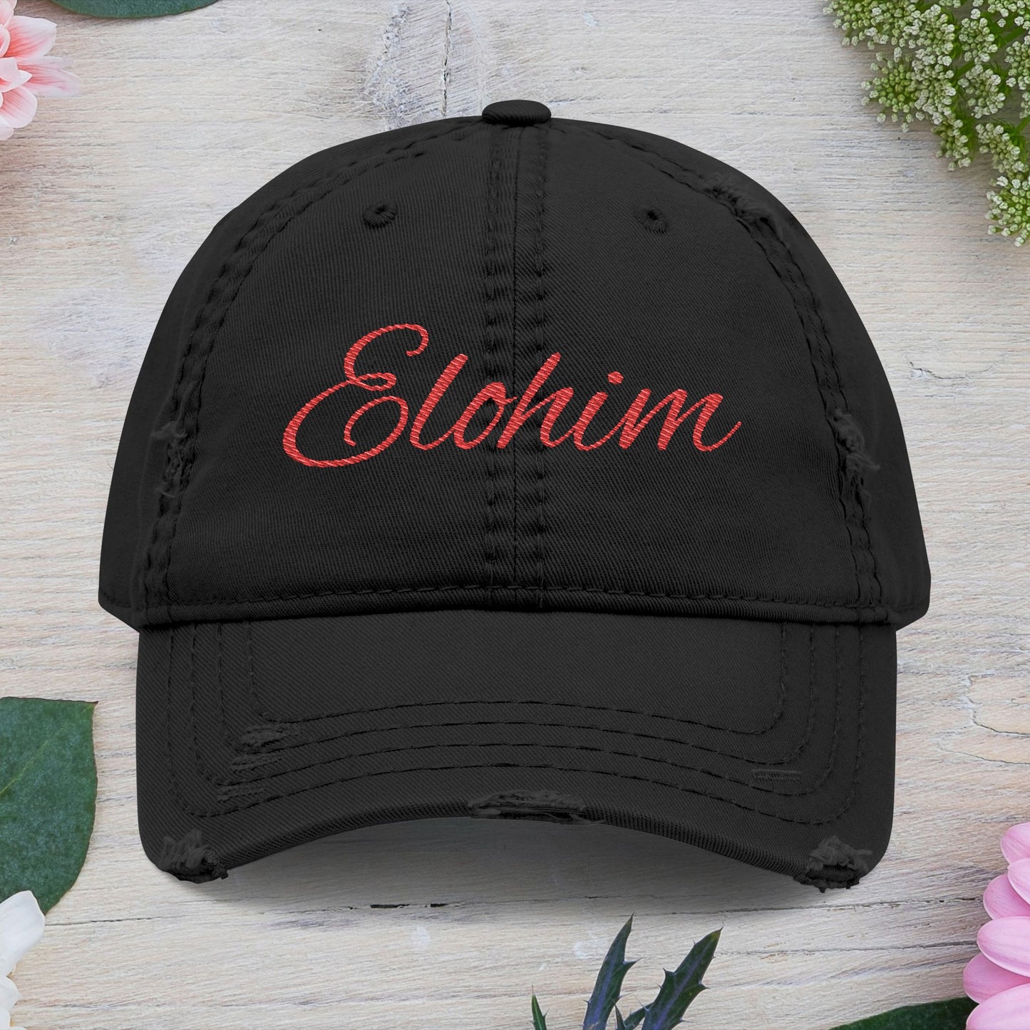 'ELOHIM, GENESIS 1:1'  Distressed Dad Hat with Embroidered, Casual Cap for Fathers, Gifts for Dads, Religious Hat, Vintage Style
