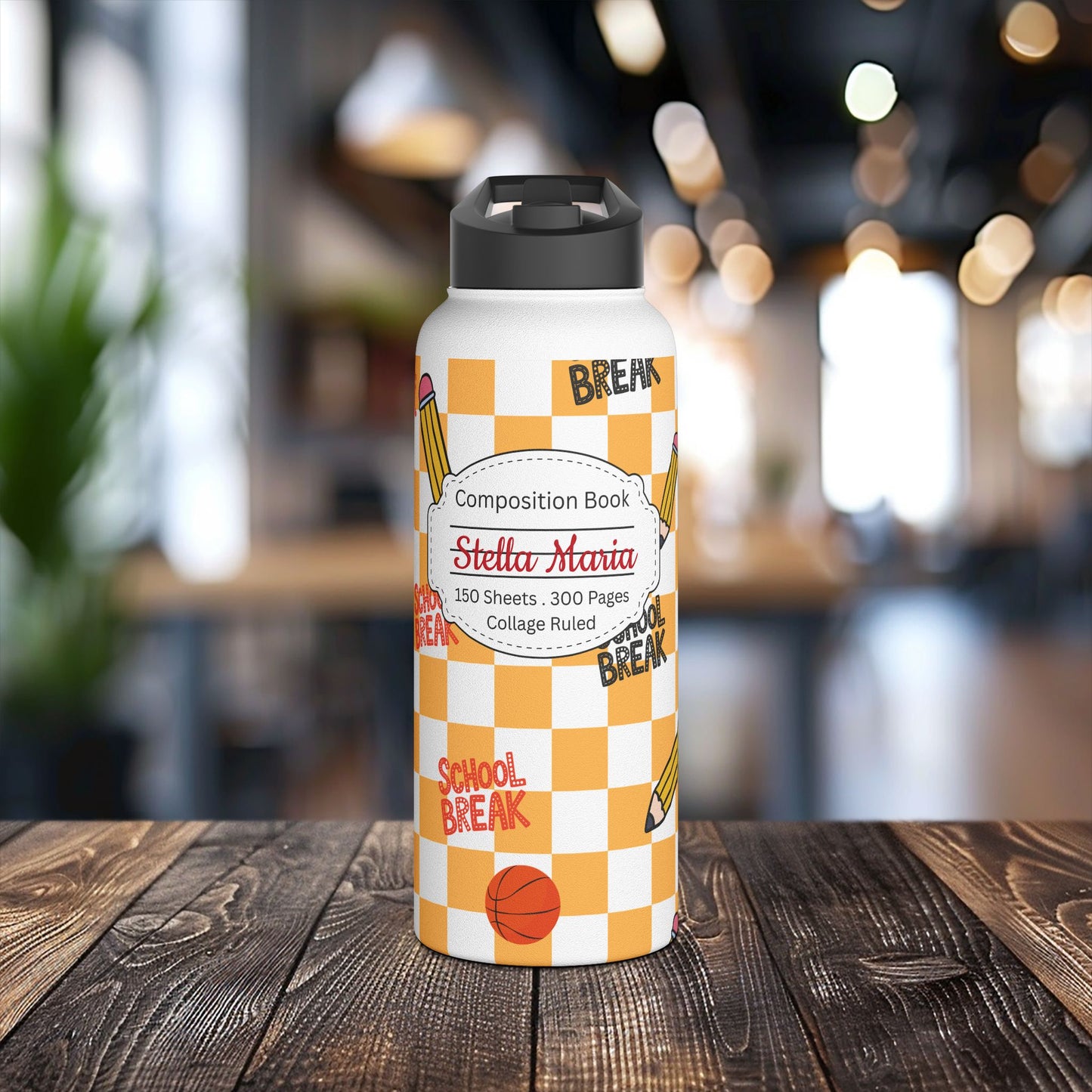 Personalized Orange Chalkboard Chic Inspired Stainless Steel Water Bottle for Kids, School Supplies, Eco-Friendly Drinkware, Back to School, Teacher Gifts