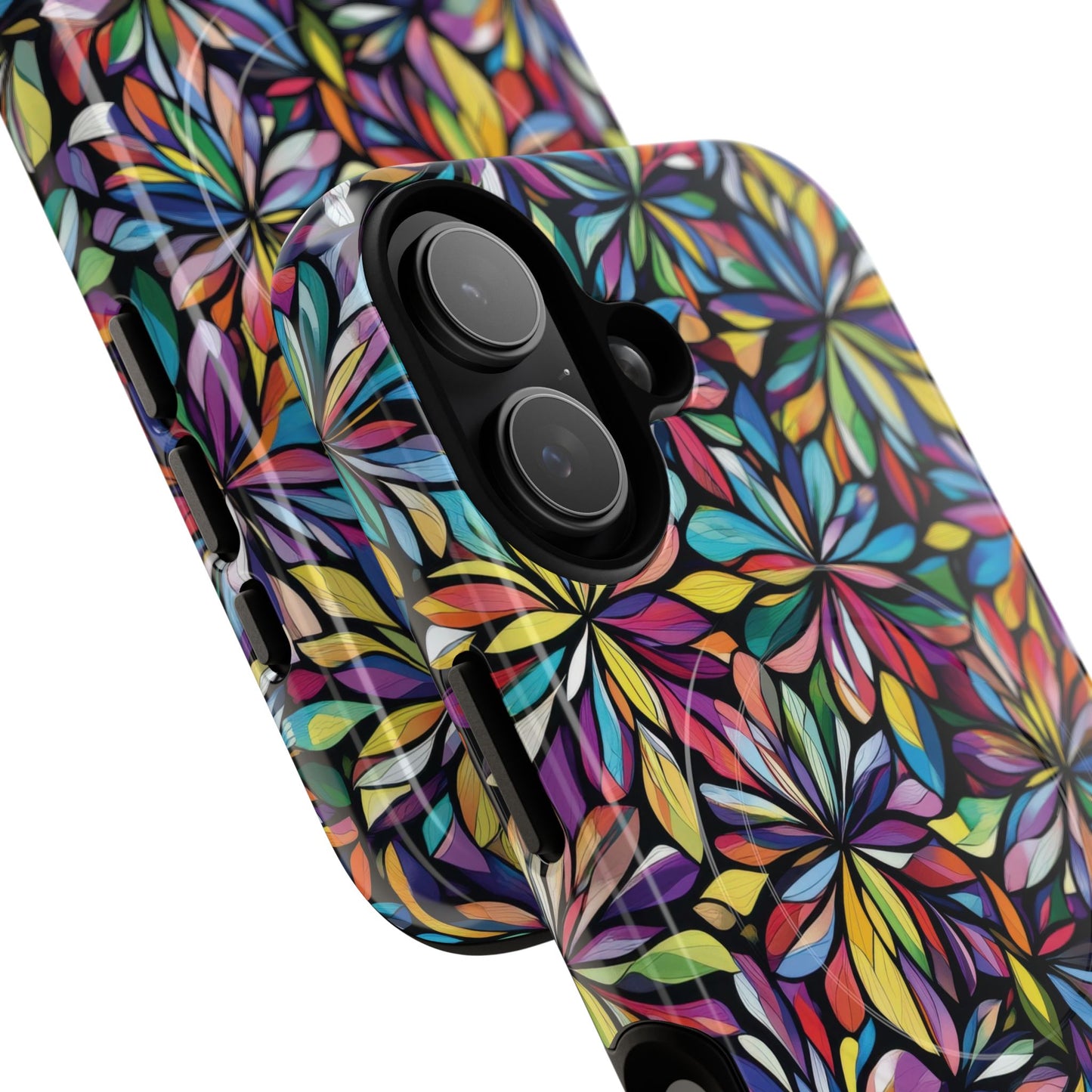 Prism Petal Burst Tough Magnetic iPhone Case, Colorful iPhone Case, Unique Gift for Flower Lovers, Stylish stained Glass Accessory
