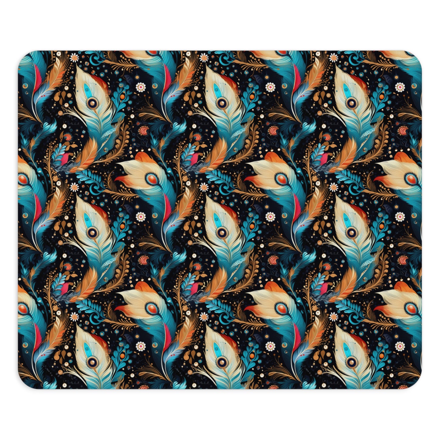 Ethereal Feathers Floral Printed Mouse Pad - Elegant Peacock Design for Home Office & Gifts