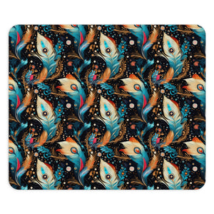 Ethereal Feathers Floral Printed Mouse Pad - Elegant Peacock Design for Home Office & Gifts