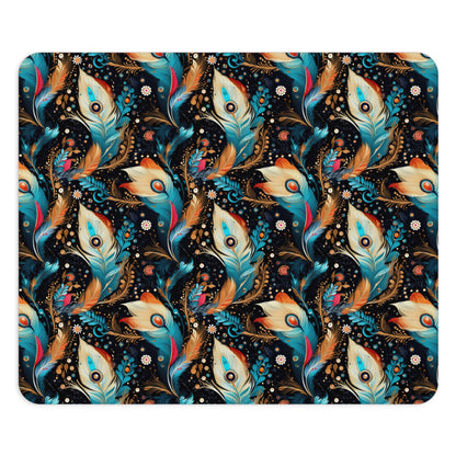 Ethereal Feathers Floral Printed Mouse Pad - Elegant Peacock Design for Home Office & Gifts