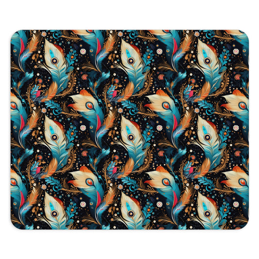 Ethereal Feathers Floral Printed Mouse Pad - Elegant Peacock Design for Home Office & Gifts