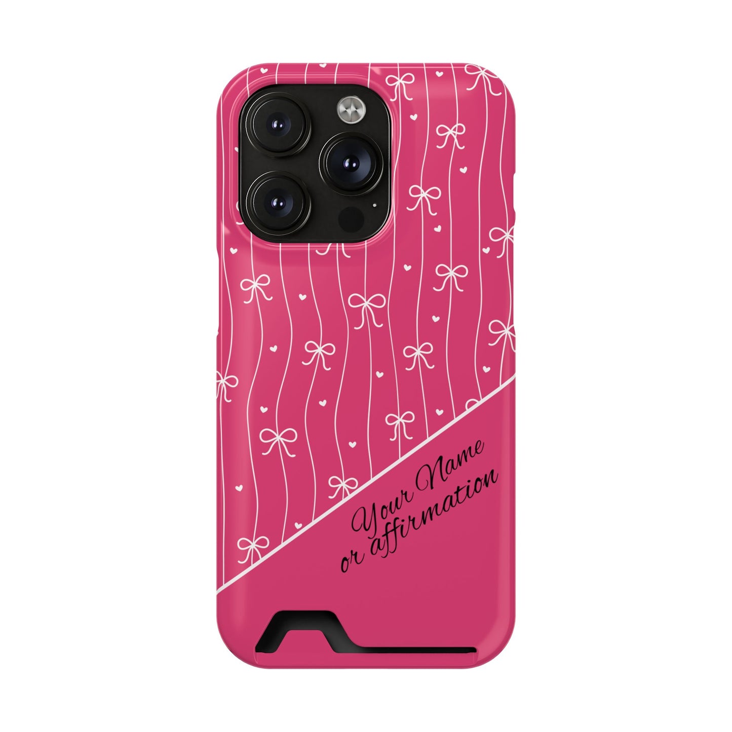 Personalized Pink Bow Coquette iPhone and Samsung Card Case — Custom Name or Affirmation