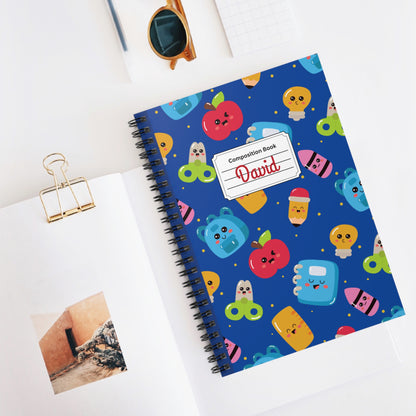Personalized Blue Kawaii Composition Book Inspired Playful Spiral Notebook - Perfect for School, Journaling, Kids, Teachers, Back to School Gifts