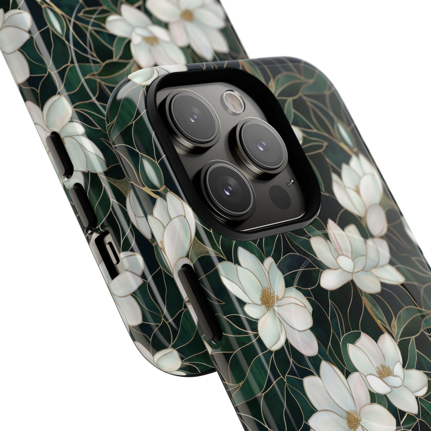 Midnight Magnolia Tough iPhone Magnetic Case, Stylish Stained Glass iPhone Protection, Nature Lover Gift, Spring Vibes