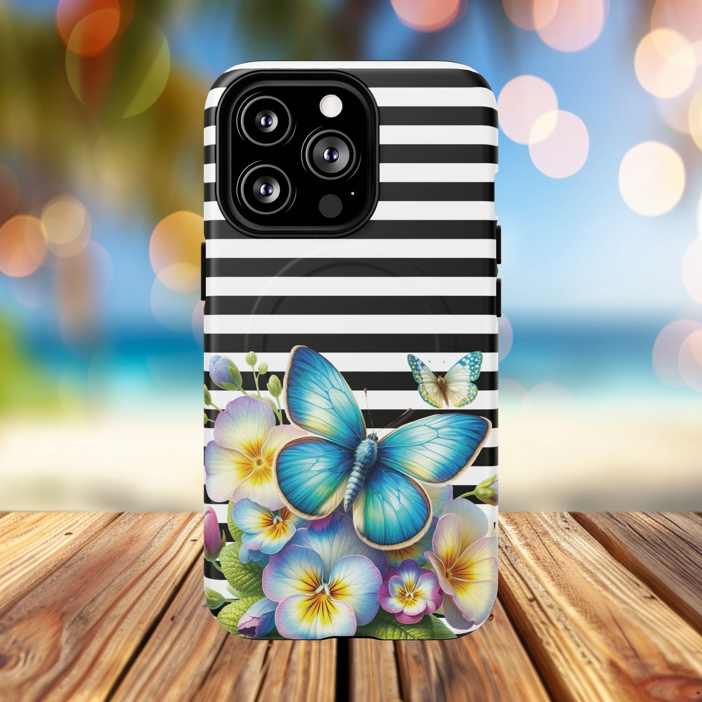 Pansy Parade Tough iPhone Magnetic Cases, Floral Tough Case, Striped iPhone Magnetic Cover, Phone Accessory, Gift for Nature Lovers