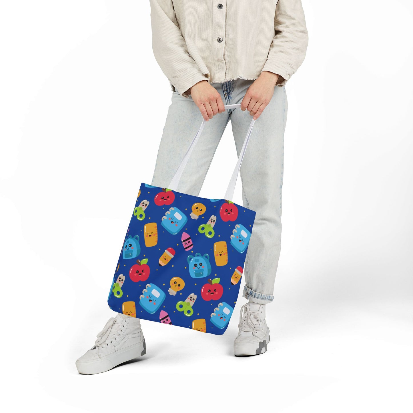 Personalized Blue Kawaii Composition Book Inspired Canvas Tote Bag with Colorful Straps, Cute School Bag, Eco-Friendly Tote, Back to School Shopping Bag, Teacher Gift Idea