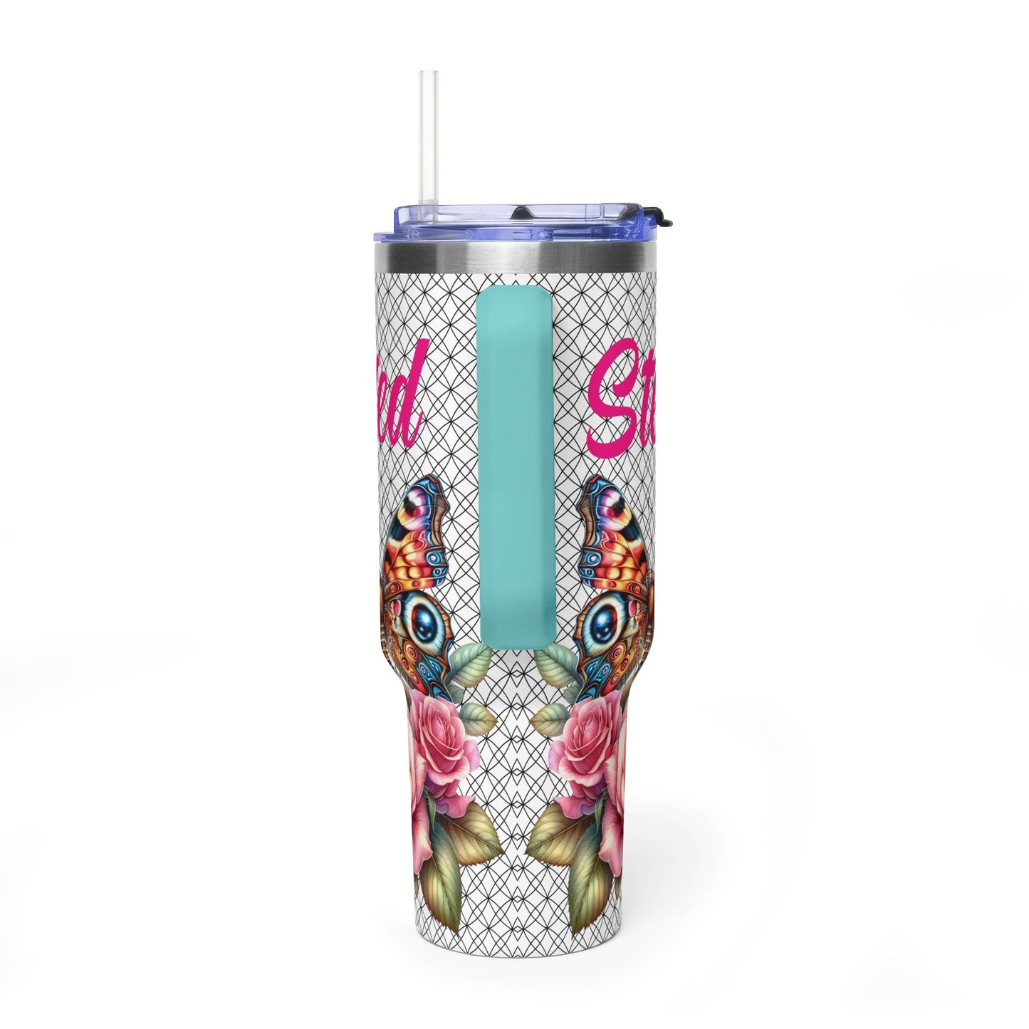 40oz Floral Butterfly Tumbler — Personalized "Name and Affirmation" Vacuum Insulated Cup