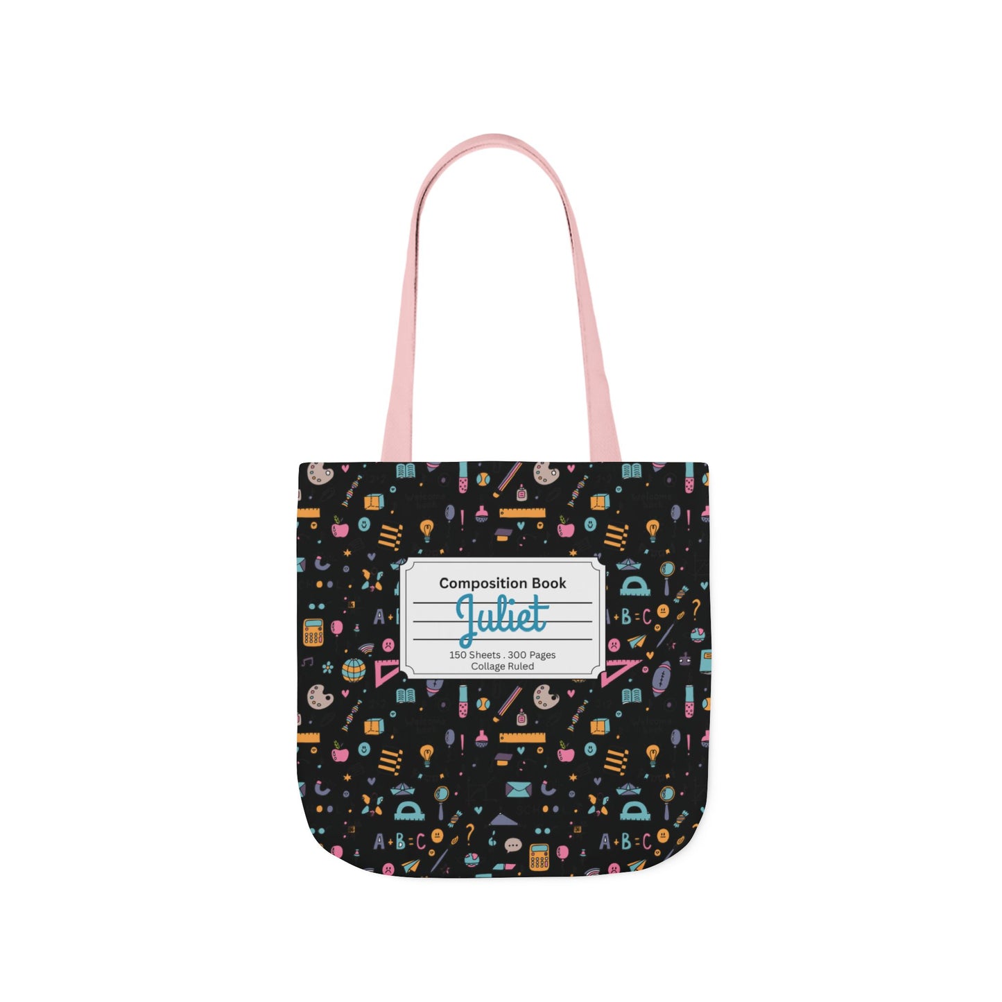 Personalized Chalkboard Chic Composition Book Inspired Canvas Tote Bag with Colorful Straps, Cute School Bag, Eco-Friendly Tote, Back to School Shopping Bag, Teacher Gift Idea