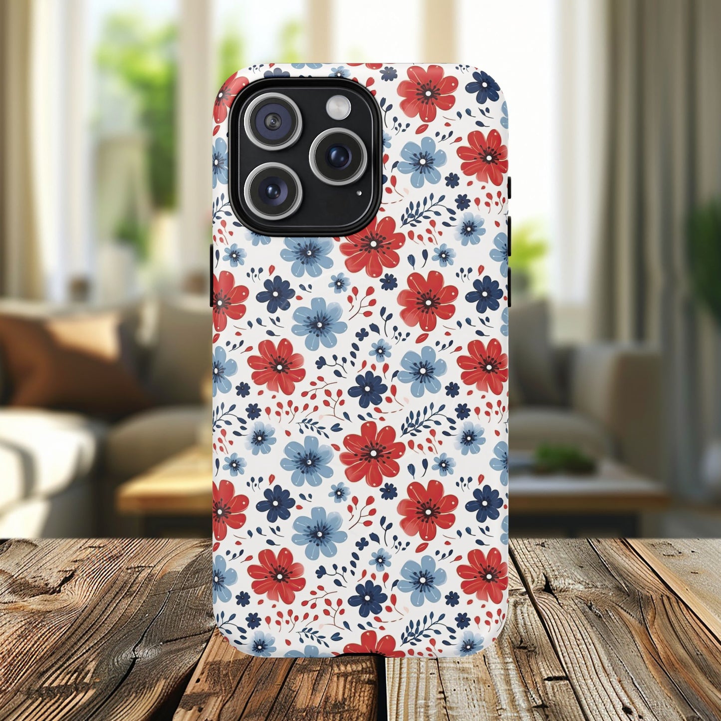 Patriotic Floral Dreams Tough Magnetic iPhone Cases, Durable, Stylish, Gift for Her, Protective Phone Cover, Spring Floral Design