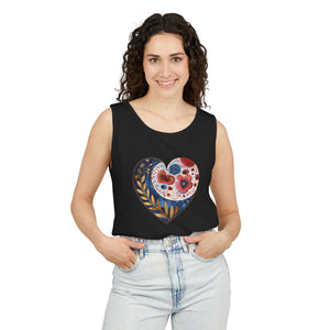 Floral Hearts Unisex Garment-Dyed Tank Top