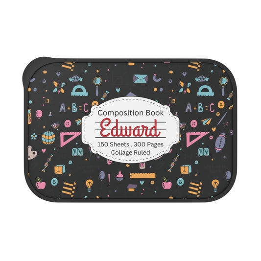 Personalized Chalkboard Chic Composition Book Composition Book Inspired Bento Box, Fun Lunch Container, School Lunch, Meal Prep, Kids' Utensils, Back to School, Child's Lunchbox