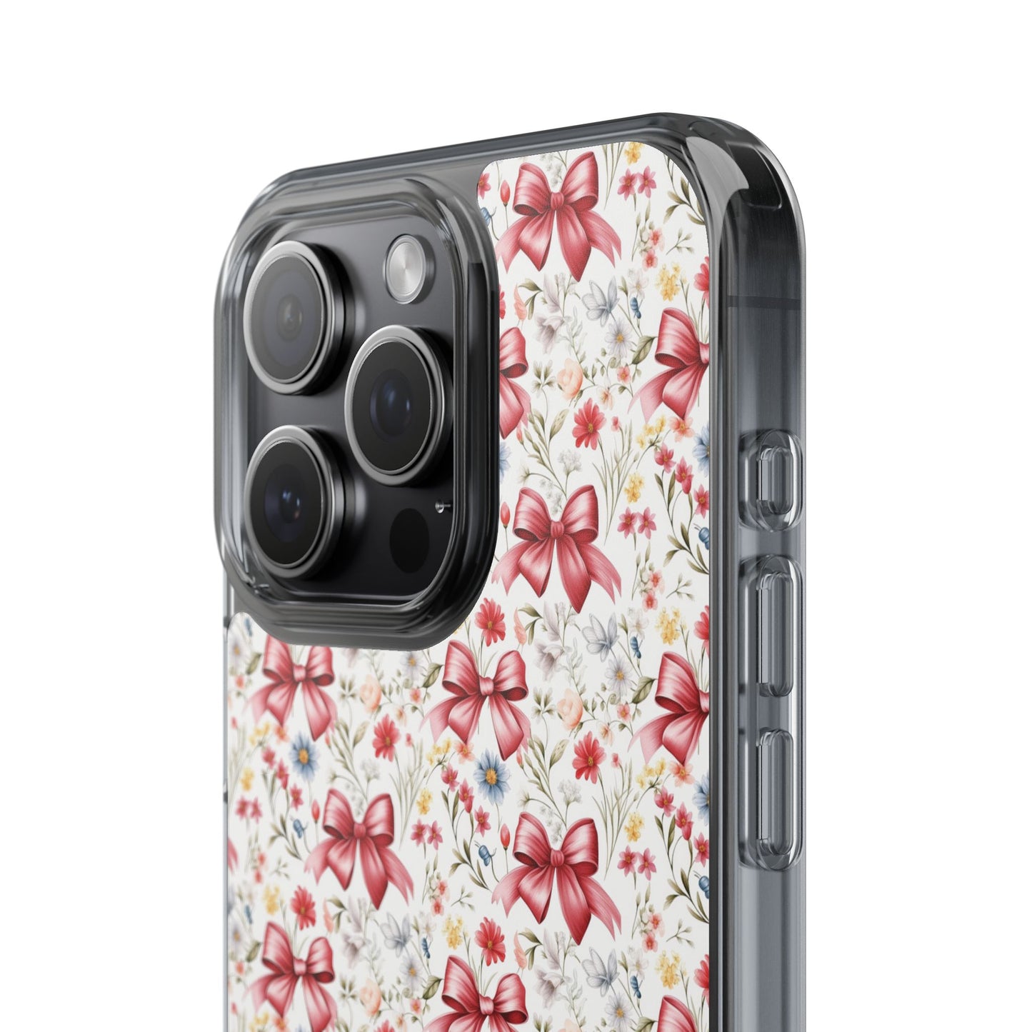 Personalized Rosette Coquette Floral Bow Clear iPhone, Samsung Cases — Custom Name Phone Cover