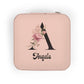Personalized Floral Monogram Jewelry Travel Case — Compact Pink Ring & Earring Organizer (Custom Name)