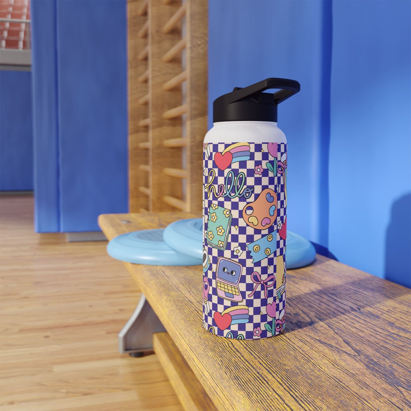 Personalized Purple Doodle Daydream Composition Book Inspired Stainless Steel Water Bottle for Kids, School Supplies, Eco-Friendly Drinkware, Back to School, Teacher Gifts