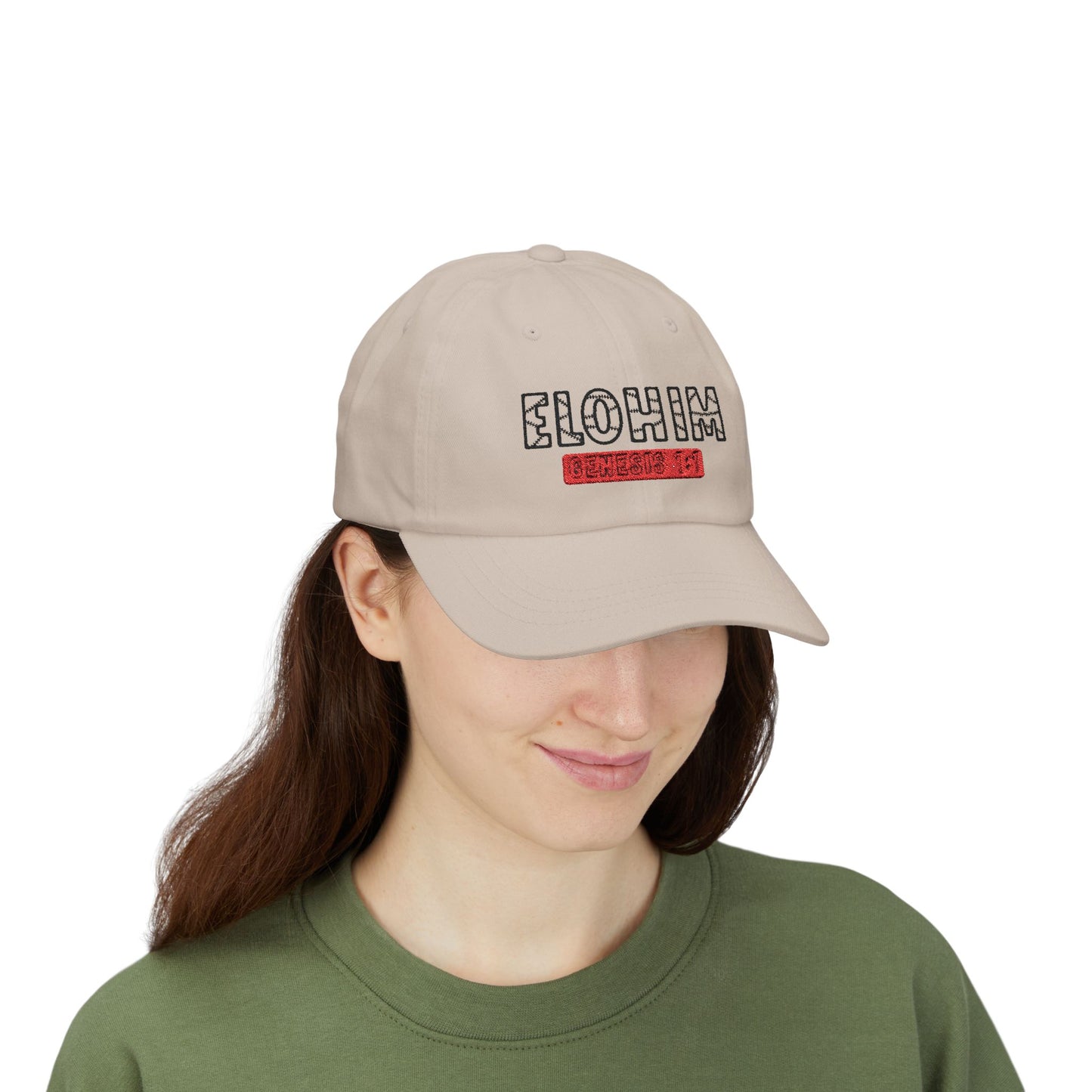 Classic Embroidery Dad Cap with 'ELOHIM, GENESIS 1:1' - Faith-Based Hat, Casual Wear, Gift for Dad, Christian Accessory, Summer Fashion