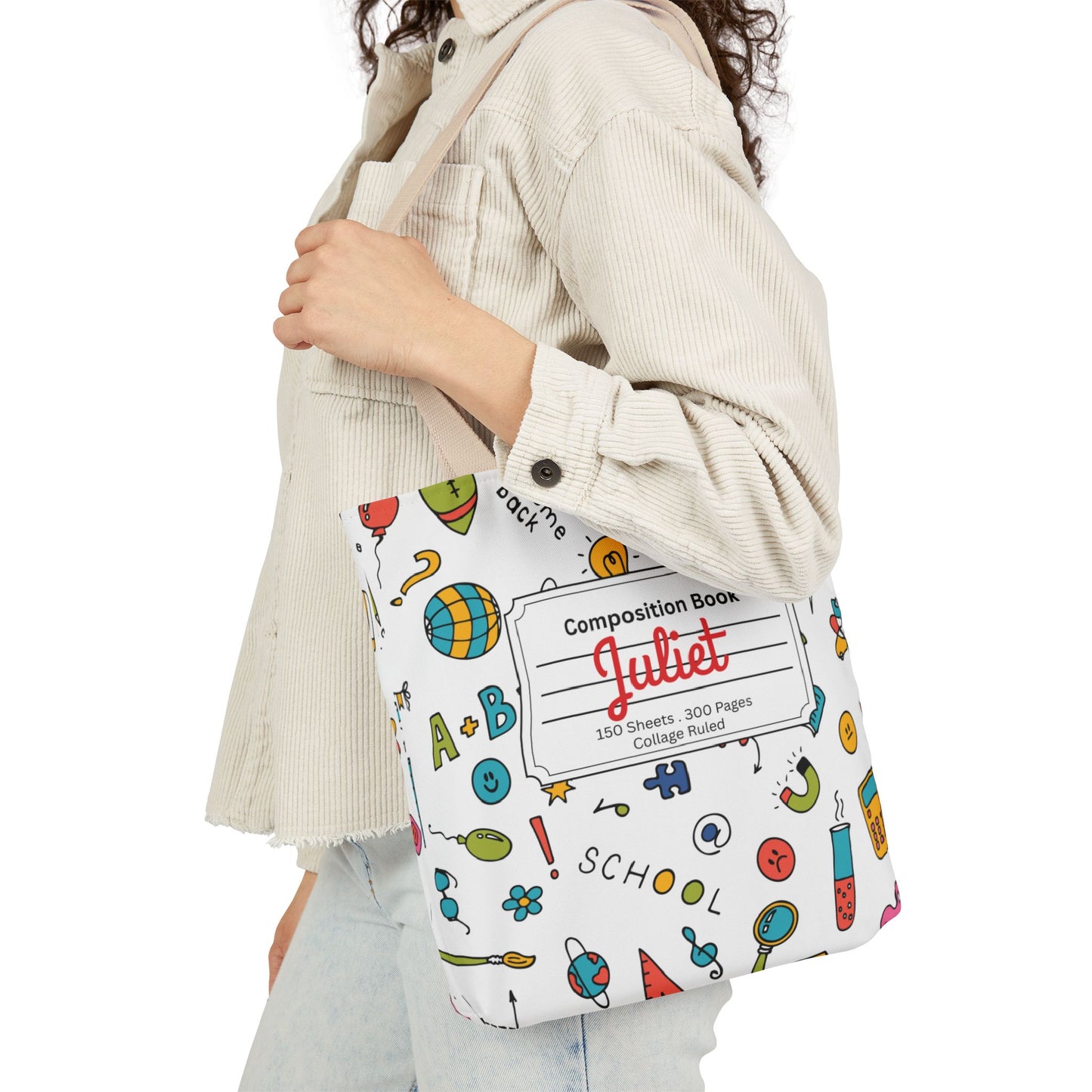 Personalized Classroom Couture Composition Book Inspired Canvas Tote Bag with Colorful Straps, Cute School Bag, Eco-Friendly Tote, Back to School Shopping Bag, Teacher Gift Idea