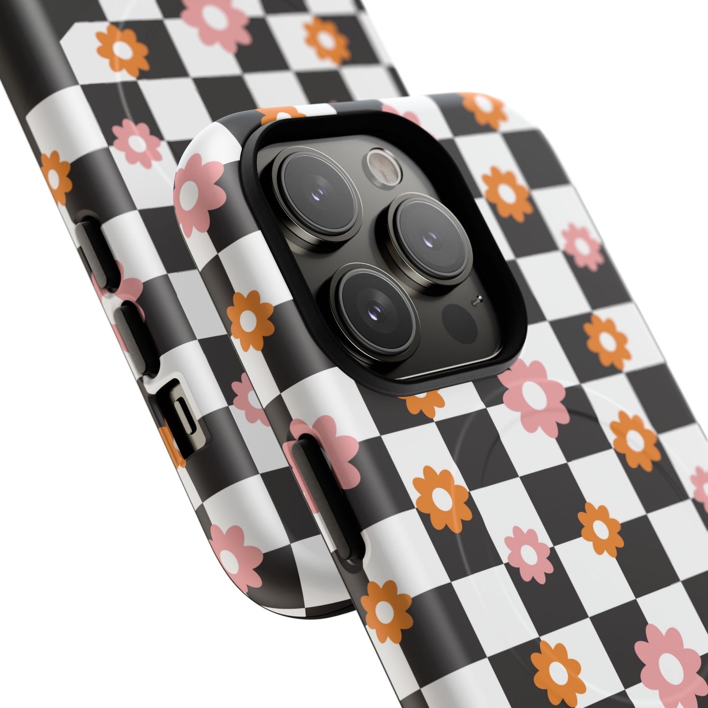 Groovy Checkered Bloom iPhone Case, Tough Magnetic Cases for Women, Stylish iPhone Cover, Trendy Floral Print, Gift for Her, Everyday Accessories