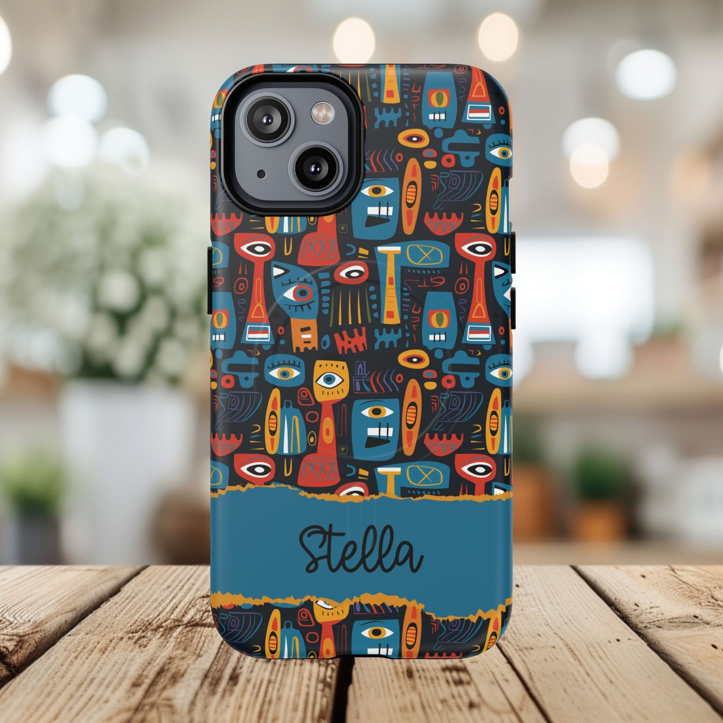 Personalized Tough MagSafe Magnetic iPhone Case — Colorful Abstract Totem Custom Name